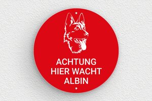 Schild Warnung vor dem Hunde - Rundes Schild 'Wachhund' - 250 x 250 mm - PVC - rouge-blanc - screws - de-hund-schild-001-5