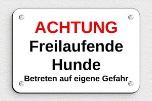 Schild Warnung vor dem Hunde - Schild 'Achtung, freilaufender Hund' - 150 x 100 mm - PVC - custom - screws - de-hund-schild-002-2