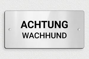 Schild Warnung vor dem Hunde - Schild 'Vorsicht, bissiger Hund' - 210 x 100 mm - PVC - gris-brillant-noir - screws - de-hund-schild-004-1