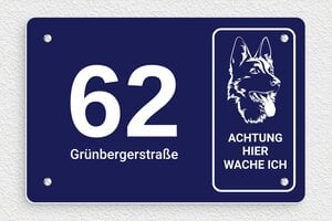 Schild Warnung vor dem Hunde - de-hund-schild-005-0 - 210 x 140 mm - bleu-marine-blanc - screws - de-hund-schild-005-0