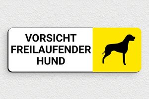 Schild Warnung vor dem Hunde - Schild 'Freilaufender Hund' - 150 x 50 mm - PVC - custom - glue - de-hund-schild-005-2