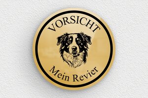 Schild Warnung vor dem Hunde - Rundes Schild 'Vorsicht Wachhund' - 100 x 100 mm - Messing - poli - glue - de-hund-schild-011-3