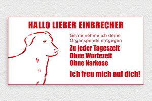 Hundeschilder - Schild 'Achtung, bissiger Hund' - 300 x 150 mm - PVC - blanc-rouge - glue - de-hunde-schild-001-3