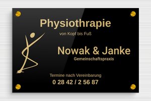 Praxisschild mit Logo - de-kinesitherapie-002-0 - 300 x 200 mm - noir-or - screws-spacer - de-kinesitherapie-002-0