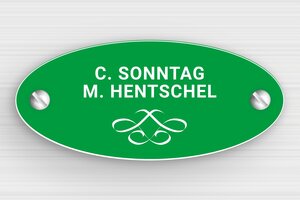 Ovales Schild - Schild für die Gegensprechanlage - 90 x 40 mm - PVC - vert-blanc - screws - de-klingel-schild-zwei-namen-002-1