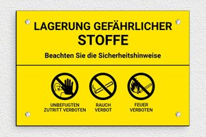 Schild pro branche - Schild 'Gefährliche Produkte Lagerung' - 210 x 140 mm - PVC - jaune-noir - screws - de-lagerung-gefaerlicher-stoffe--003-1