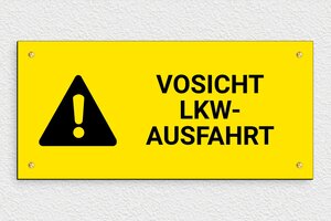 Warnschilder - Schild 'Achtung, Ausfahrt von Lastwagen' - 300 x 140 mm - PVC - jaune-noir - screws - de-lkw-ausfahrt-009-1