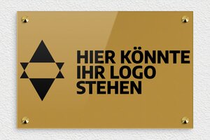 Praxisschild mit Logo - de-logo-006-1 - 300 x 200 mm - or-fonce-noir - screws-caps - de-logo-006-1