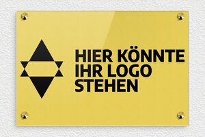 Praxisschild mit Logo - de-logo-007-1 - 300 x 200 mm - or-clair-noir - screws-caps - de-logo-007-1