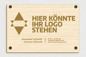 Praxisschild mit Logo - de-logo-holz-003-1 - 300 x 200 mm - erable - screws-caps - de-logo-holz-003-1