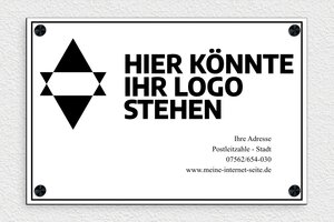 Praxisschild mit Logo - de-logo-unternehmen-005-0 - 300 x 200 mm - blanc-noir - screws-caps - de-logo-unternehmen-005-0