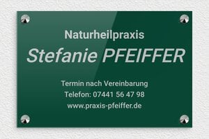 Praxisschild heilpraktiker - de-natur-heilpraxis-001-4 - 300 x 200 mm - vert-argent - screws-caps - de-natur-heilpraxis-001-4