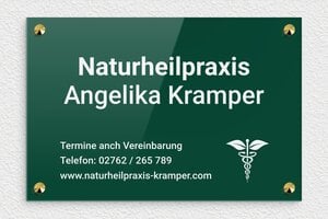 Praxisschild heilpraktiker - de-natur-heilpraxis-003-1 - 300 x 200 mm - vert-blanc - screws-caps - de-natur-heilpraxis-003-1