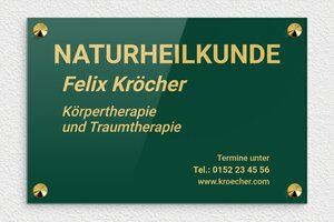 Schild pro branche - de-natur-heilpraxis-003-4 - 300 x 200 mm - vert-or - screws-caps - de-natur-heilpraxis-003-4