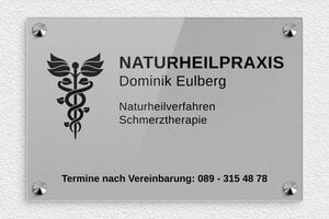 Praxisschild heilpraktiker - de-natur-heilpraxis-007-1 - 300 x 200 mm - gris-noir - screws-caps - de-natur-heilpraxis-007-1