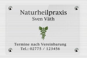 Praxisschild heilpraktiker - de-natur-heilpraxis-008-4 - 300 x 200 mm - transparent - screws-caps - de-natur-heilpraxis-008-4