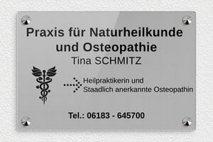 Praxisschild heilpraktiker - de-nature-heil-prxis-001-5 - 300 x 200 mm - gris-noir - screws-caps - de-nature-heil-prxis-001-5