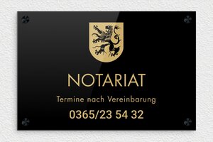 Praxisschild mit Logo - de-notariat-003-0 - 300 x 200 mm - noir-or - screws-caps - de-notariat-003-0