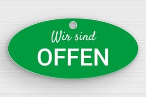 Schild Öffnungszeiten - Ovales Schild 'Offen' - 150 x 70 mm - PVC - vert-blanc - holes-only - de-offen-schild-geschafft-004-3