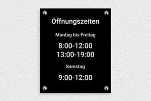 Schild Öffnungszeiten - de-offnung-zeit-schild-003-2 - 210 x 250 mm - noir-blanc - screws-caps - de-offnung-zeit-schild-003-2