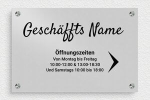 Schild pro branche - de-offnung-zeit-schild-geschafft-001-1 - 300 x 200 mm - anodise - screws-spacer - de-offnung-zeit-schild-geschafft-001-1