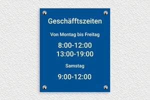 Schild pro branche - de-offnung-zeit-schild-geschafft-003-2 - 210 x 250 mm - bleu-blanc - screws-caps - de-offnung-zeit-schild-geschafft-003-2