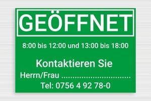 Schild Öffnungszeiten - de-offnung-zeit-schild-geschafft-003-5 - 300 x 210 mm - vert-blanc - none - de-offnung-zeit-schild-geschafft-003-5