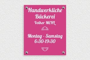 Schild Öffnungszeiten - de-offnung-zeit-schild-geschafft-005-2 - 210 x 250 mm - rose-blanc - screws-caps - de-offnung-zeit-schild-geschafft-005-2