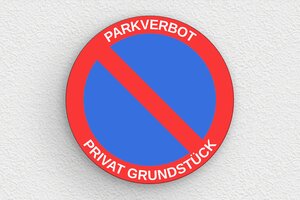 Verbotsschilder - Rundes Schild 'Privatbesitz, Parken verboten' - 200 x 200 mm - PVC - custom - glue - de-parkverbot-privat-007-1