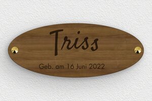 Pferdeschild - de-pferd-name-geburtsdatum-bois-003-3 - 300 x 120 mm - noyer - screws-caps - de-pferd-name-geburtsdatum-bois-003-3