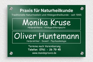 Praxisschild aus Aluminium - de-praxis-schild-alu-002-1 - 300 x 200 mm - vert-blanc - screws-spacer - de-praxis-schild-alu-002-1