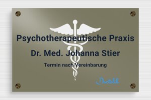 Praxisschild aus Aluminium - de-praxis-schild-alu-003-2 - 300 x 200 mm - taupe - screws-spacer - de-praxis-schild-alu-003-2