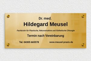 Praxisschild aus Messing - de-praxis-schild-messing-003-3 - 350 x 150 mm - poli - screws-caps - de-praxis-schild-messing-003-3