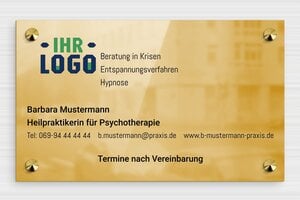 Praxisschilder Psychotherapie - Messing - 250 x 150 mm - poli - screws-caps - de-praxis-schild-messing-014-3