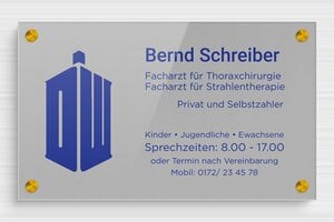 Schild nach Material - de-praxis-schild-plexi-001-4 - 300 x 180 mm - gris-bleu - screws-spacer - de-praxis-schild-plexi-001-4