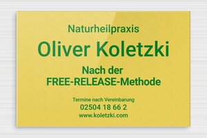 Praxisschild aus Plexiglas - de-praxis-schild-plexi-003-3 - 300 x 200 mm - or-clair-vert - glue - de-praxis-schild-plexi-003-3