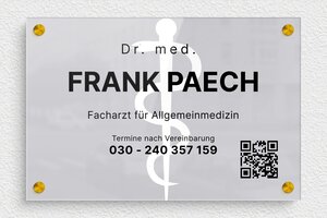 Praxisschild aus Plexiglas - de-praxis-schild-plexi-003-5 - 300 x 200 mm - miroir-argent-noir - screws-spacer - de-praxis-schild-plexi-003-5