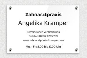 Praxisschilder aus Plexiglas - Plexiglas - 300 x 200 mm - blanc-noir - screws-caps - de-praxis-schild-plexi-006-3