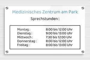 Praxisschilder aus Plexiglas - Plexiglas - 500 x 300 mm - custom - screws-spacer - de-praxis-schild-plexi-015-3