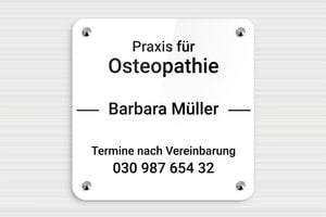 Praxisschilder aus Plexiglas - Plexiglas - 250 x 250 mm - blanc-noir - screws-caps - de-praxis-schild-plexi-016-3