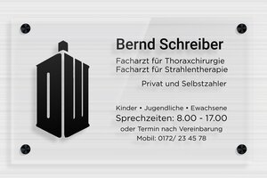 Praxisschild aus Transparentes Plexiglas - de-praxis-schild-plexi-trans-002-1 - 300 x 180 mm - transparent - screws-spacer - de-praxis-schild-plexi-trans-002-1