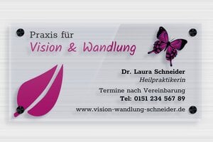 Praxisschilder mit Logo - Transparentes Plexi Blau - 300 x 150 mm - bleu - screws-spacer - de-praxis-schild-plexi-trans-017-3