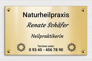 Praxisschild aus Preiswertes PVC - de-praxis-schild-pvc-001-3 - 300 x 180 mm - or-brillant-noir - screws-caps - de-praxis-schild-pvc-001-3