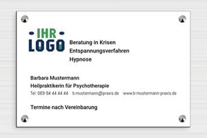 Praxisschilder Psychotherapie - PVC - 300 x 200 mm - custom - screws-caps - de-praxis-schild-pvc-013-3