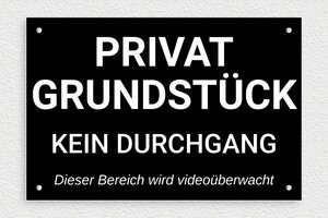 Schild Privatgrundstück - Schild 'Privatgrundstück, Gelände unter Videoüberwachung' - 300 x 200 mm - PVC - noir-blanc - screws - de-privat-schild-005-1