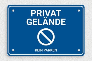 Schild Privatgrundstück - Schild 'Privatgrundstück, Parken verboten' - 210 x 140 mm - PVC - bleu-blanc - screws - de-privat-schild-038-1