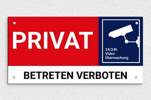 Schild Privatgrundstück - Schild 'Privatgrundstück unter Videoüberwachung' - 300 x 150 mm - PVC - custom - screws - de-privat-schild-040-1