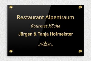 Restaurant Schild - de-profi-schild-restaurant-0034-1 - 300 x 200 mm - noir-or - screws-caps - de-profi-schild-restaurant-0034-1