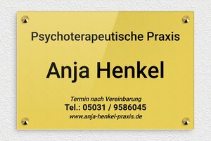 Praxisschild Psychotherapie - de-psycho-praxis-schild-001-2 - 300 x 200 mm - or-clair-noir - screws-caps - de-psycho-praxis-schild-001-2