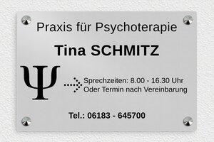 Praxisschild Psychotherapie - de-psycho-praxis-schild-001-3 - 300 x 200 mm - anodise-noir - screws-caps - de-psycho-praxis-schild-001-3